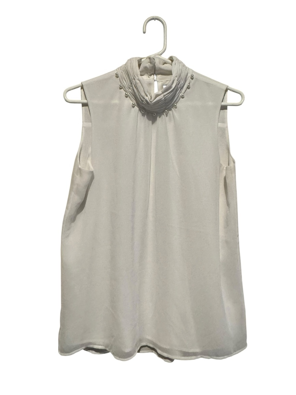 Karl Lagerfeld White Sleeveless Ruffle Neck Blouse
